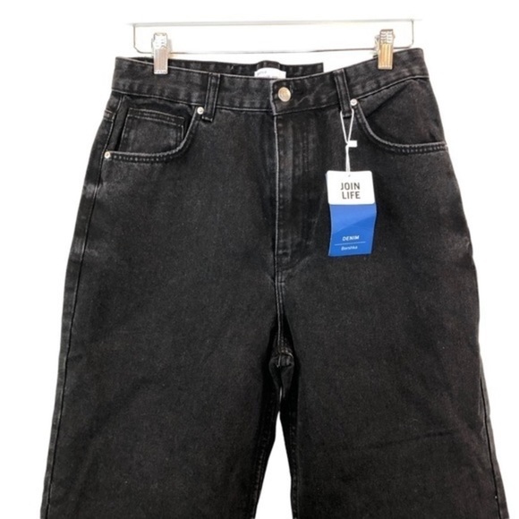 Bershka The Wide Crop Denim Jeans Black New - Picture 11 of 11